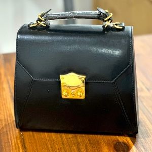 JEP Black Leather bowling bag with gold hardware NWT